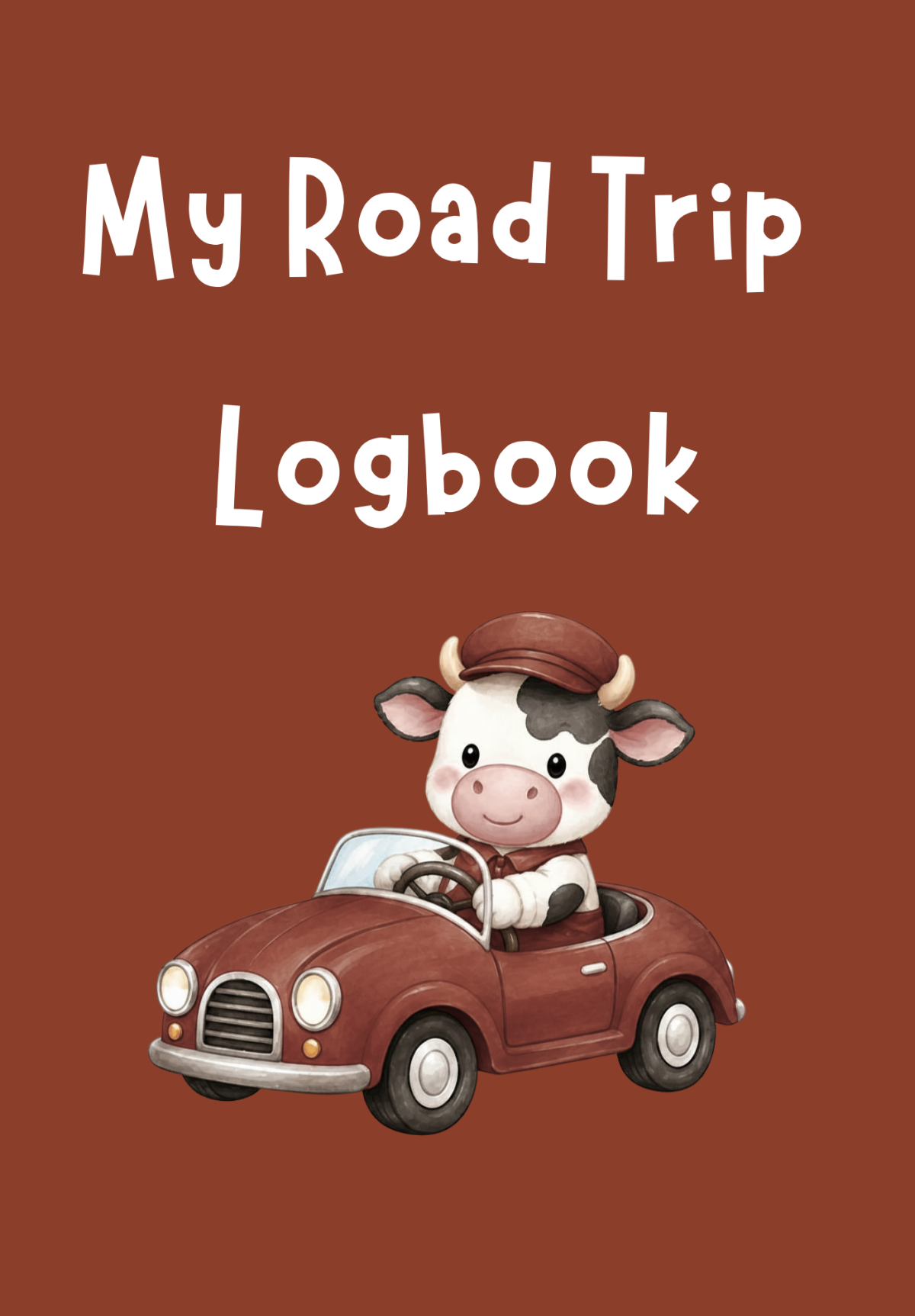 Road Trip Logbook for kids, cow cover